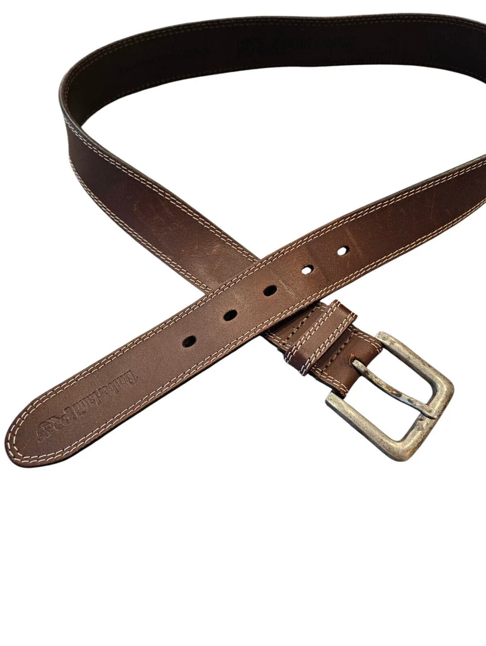 Timberland Pro Mens Sz 34 Classic Brown Leather Belt w/ Silver Tone Buckle